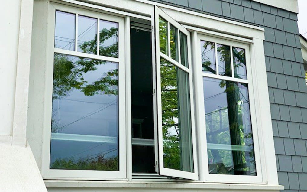 vinyl casement window heritage grids open