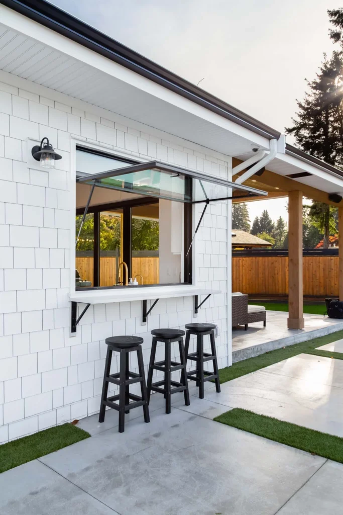 Lift-and-slide serving window for patios and decks