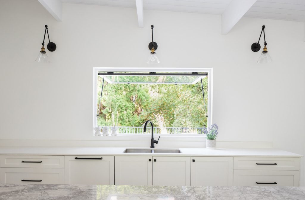 wood pass-through window with unobstructed opening